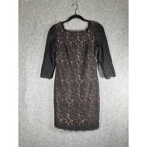 Adrianna Papell Dress Women 4P‎ Black Quarter Length Sleeve Lace Sheath Formal